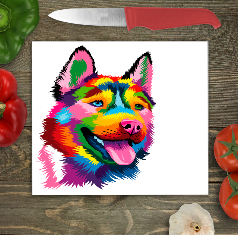 Siberian Husky Glass Chopping Board, Husky Worktop Protector